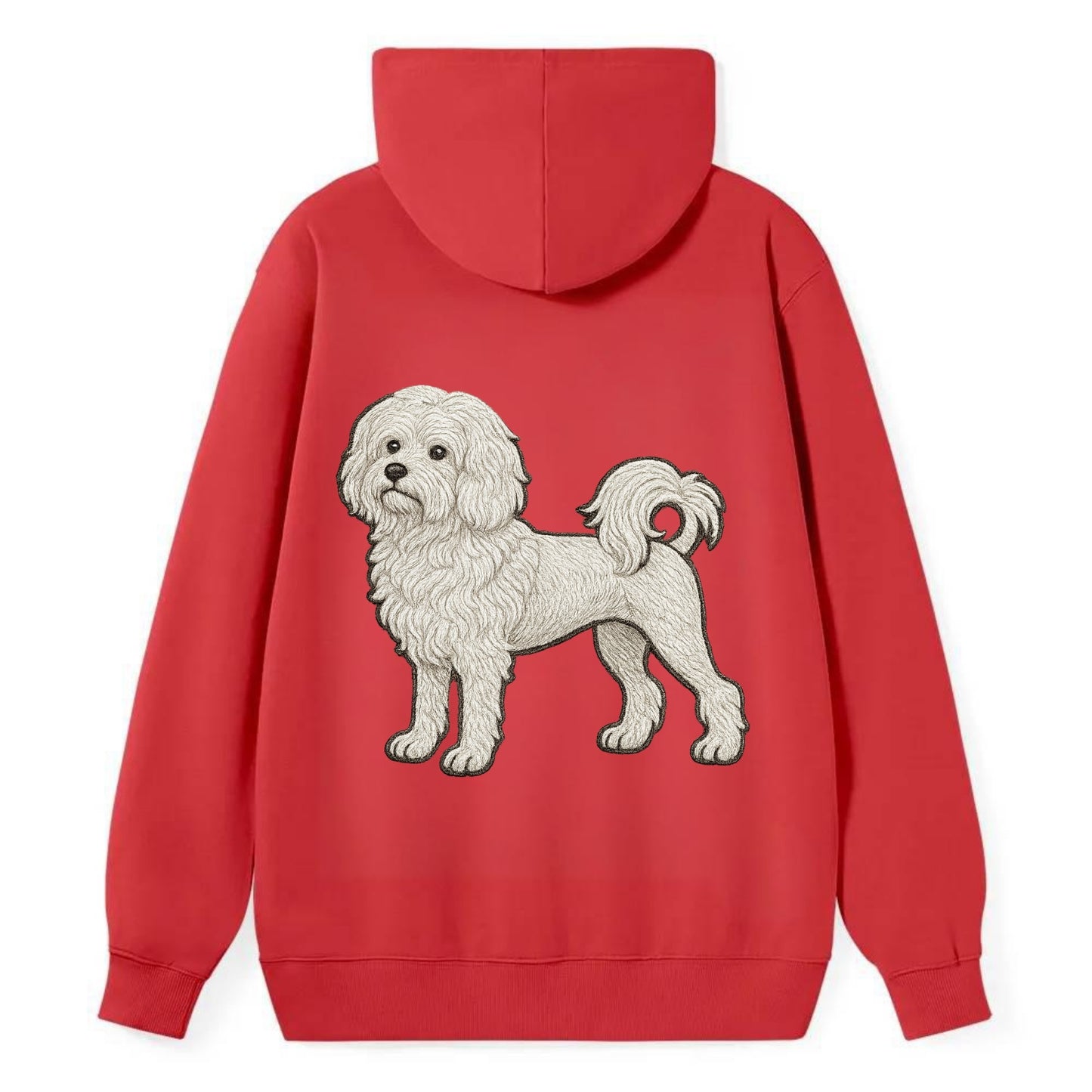 Löwchen - Little Lion Dog white embroidered pose - Classic Pullover Hoodie - Red
