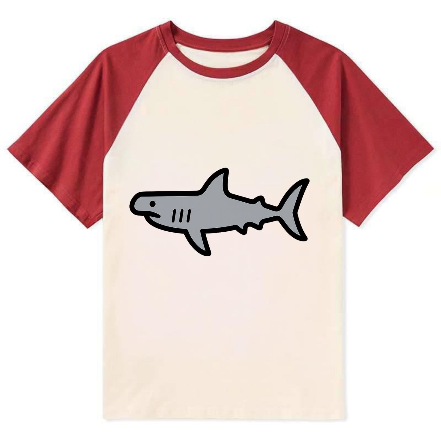 Hammerhead Shark - Gray distinctive head flat side profile - Contrast Raglan T-shirt - Red