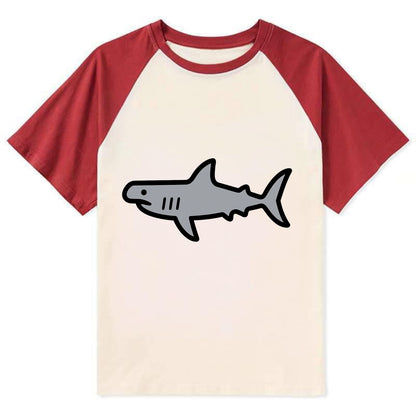Hammerhead Shark - Gray distinctive head flat side profile - Contrast Raglan T-shirt - Red