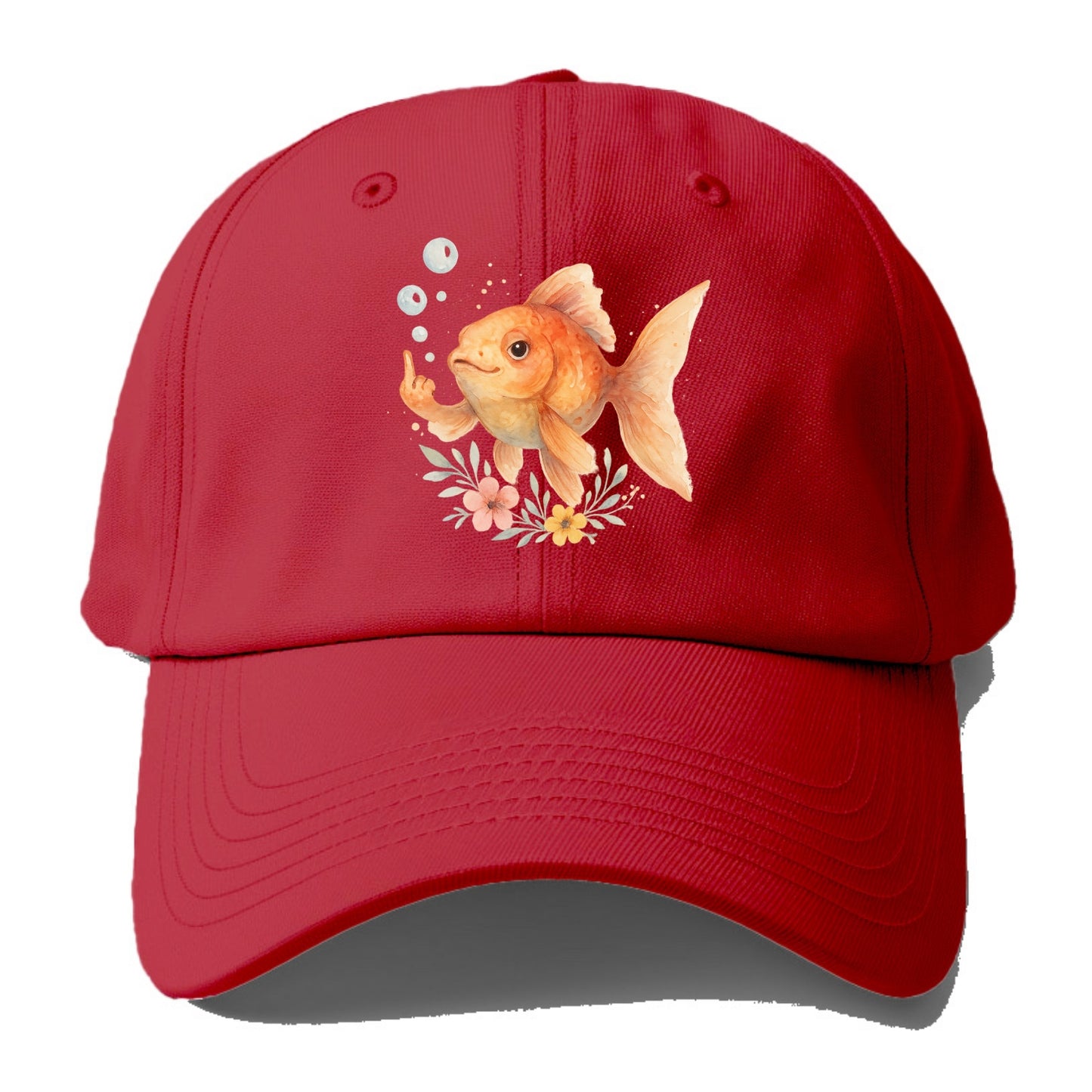 chubby goldfish blowing bubbles, one fin extended like middle finger - Baseball Cap - Red