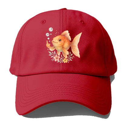 chubby goldfish blowing bubbles, one fin extended like middle finger - Baseball Cap - Red
