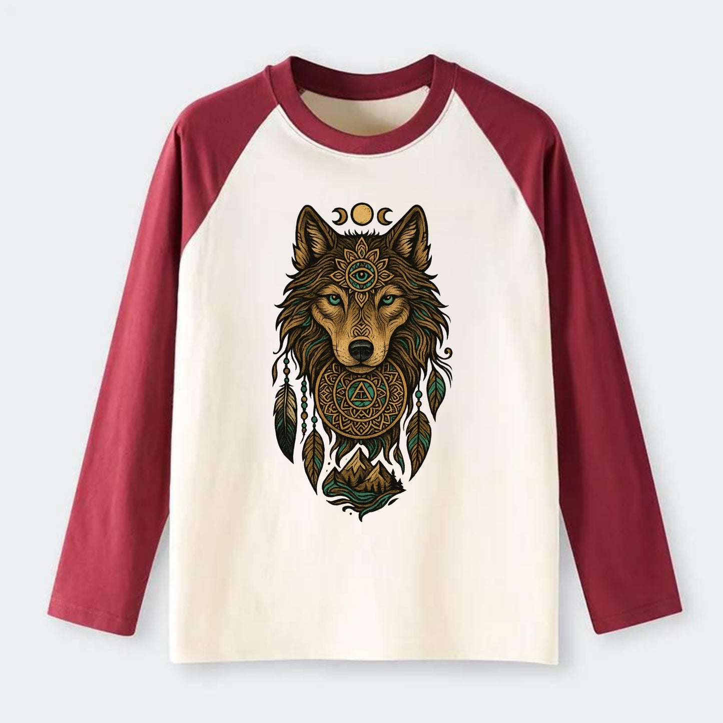 Tattoo Wolf Flash  - Raglan Long Sleeve T-Shirt - Red