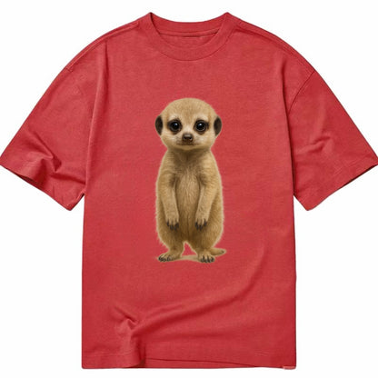 Baby Meerkat - tan fur, dark eye patches, alert stance, bright eyes, - Classic T-shirt - Red