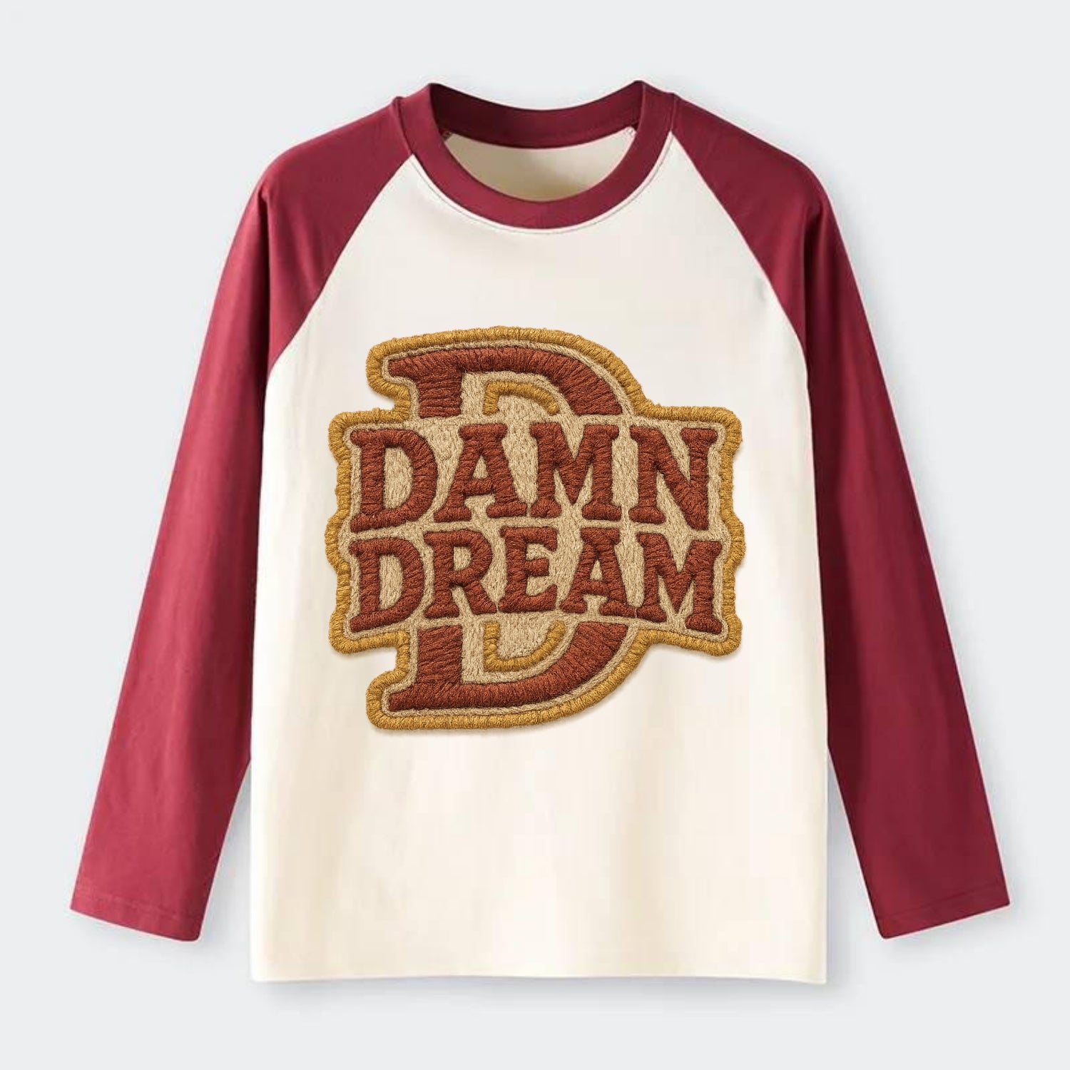 DAMN;DREAM BIG Motivational White Cap - Raglan Long Sleeve T-Shirt - Red