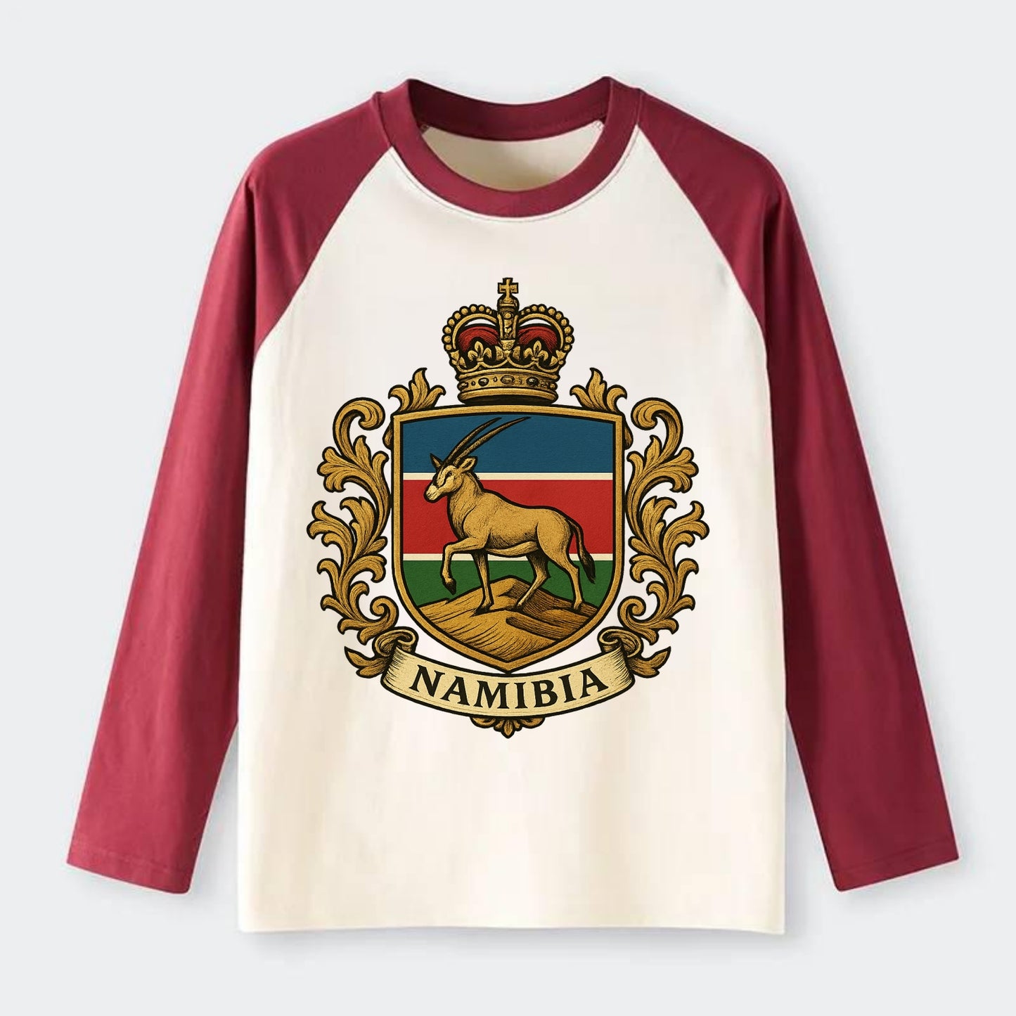 Namibia Heritage Badge - Raglan Long Sleeve T-Shirt - Red