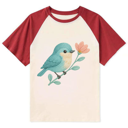 Aqua Chickadee - Contrast Raglan T-shirt - Red