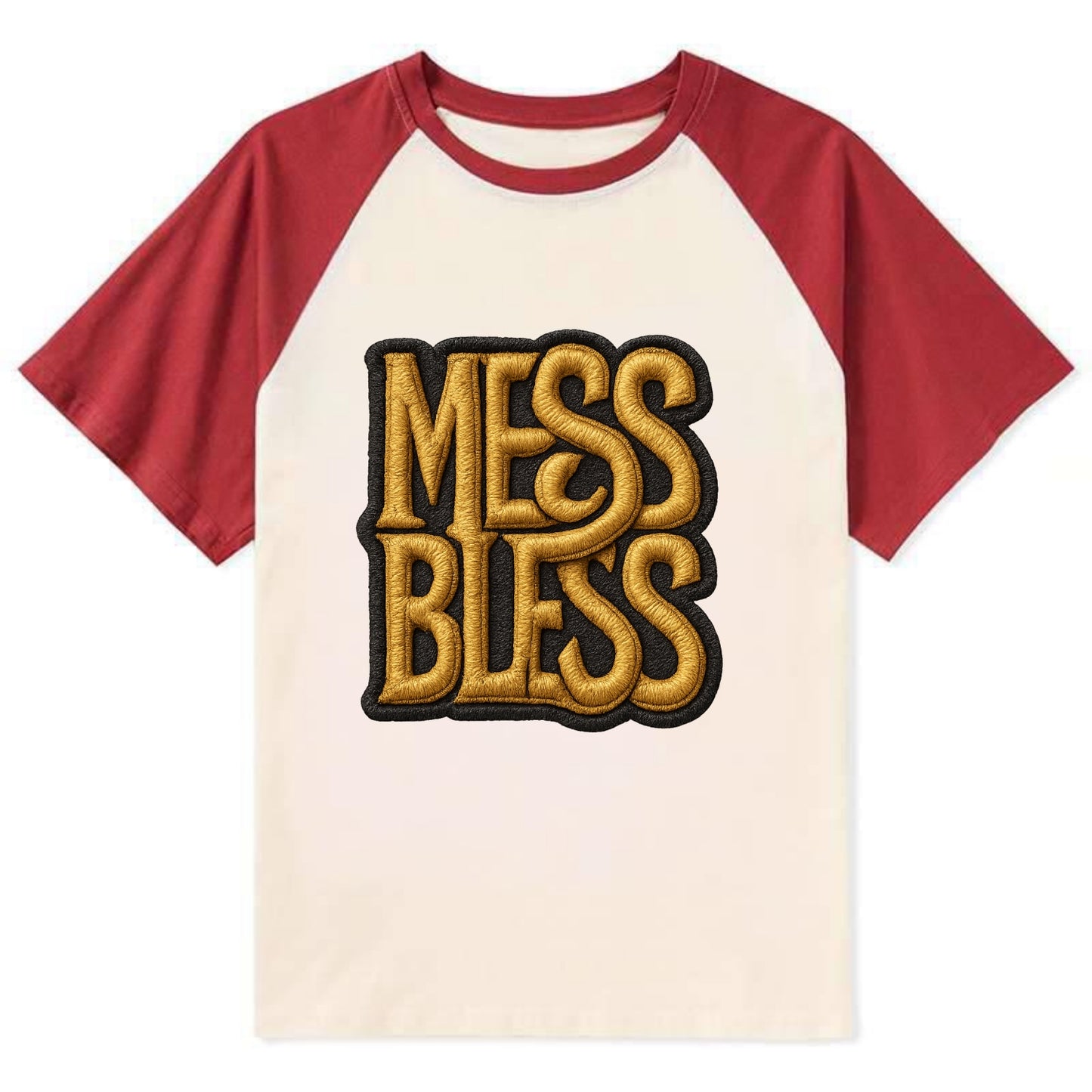 MESS;BLESS UP Gold Metallic Visor - Contrast Raglan T-shirt - Red