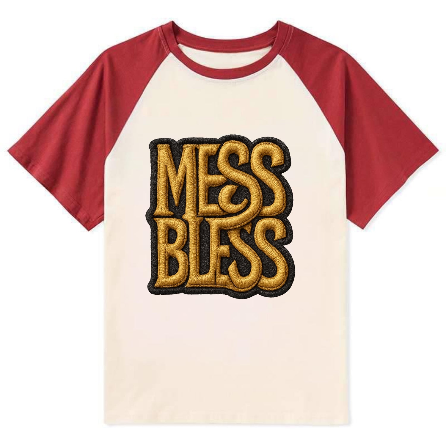 MESS;BLESS UP Gold Metallic Visor - Contrast Raglan T-shirt - Red