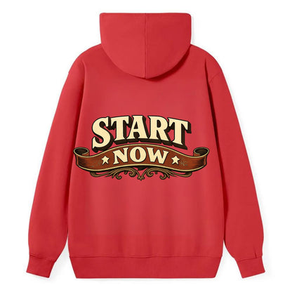 Bold typography design - "START NOW" - begin immediately, no delay - Classic Pullover Hoodie - Red