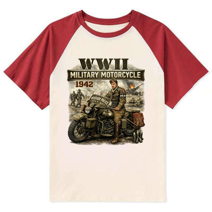 Wwii Military Motorcycle 1942 - Contrast Raglan T-shirt - Red
