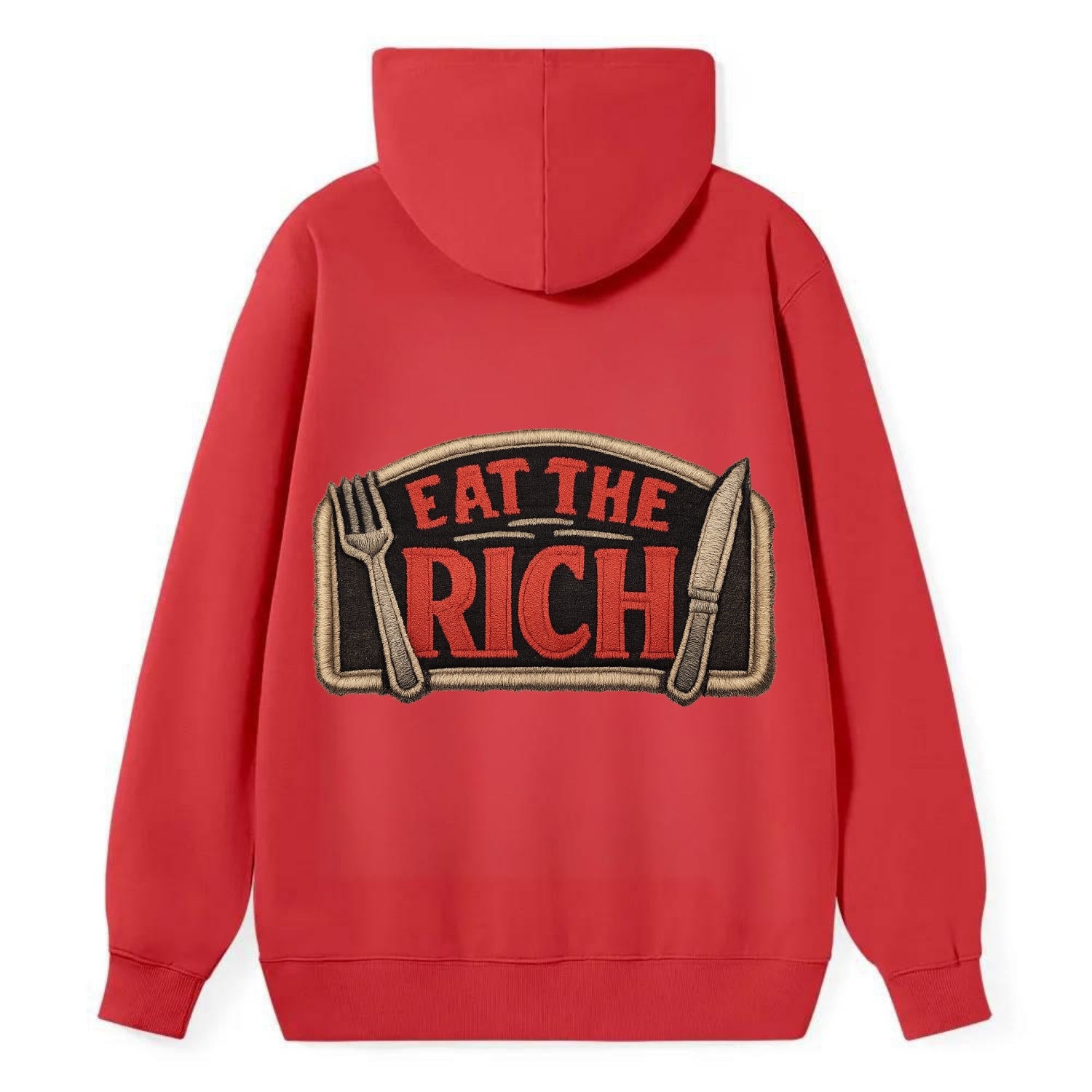 EAT THE RICH - fork and knife with text in red and silver , class war - Classic Pullover Hoodie - Red