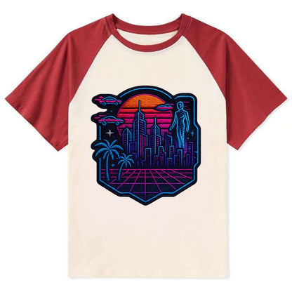 Cyberpunk City - Contrast Raglan T-shirt - Red