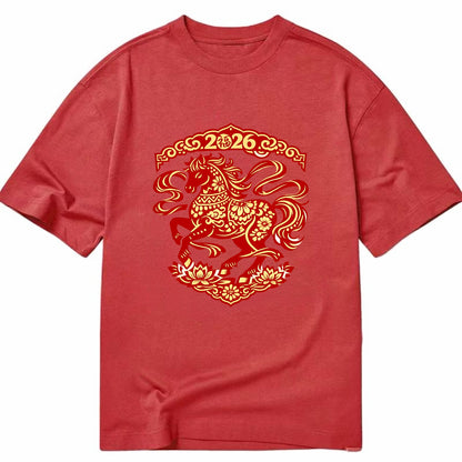 DANCING HORSE | Elegant prancing horse in motion | Graceful curved pose | - Classic T-shirt - Red