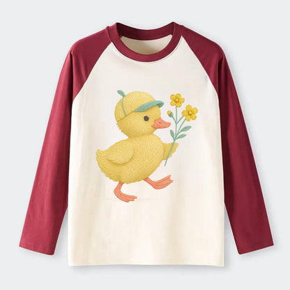 Yellow Duckling - Raglan Long Sleeve T-Shirt - Red