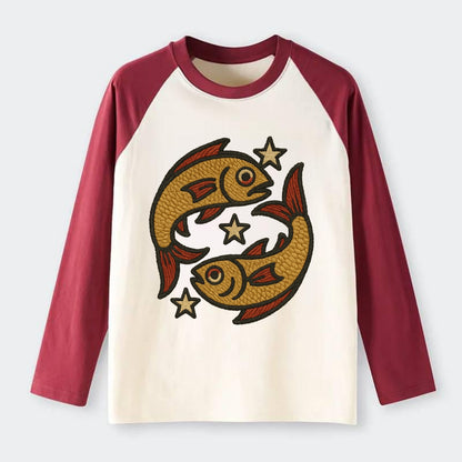 Pisces Fish  - Raglan Long Sleeve T-Shirt - Red