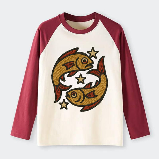 Pisces Fish  - Raglan Long Sleeve T-Shirt - Red