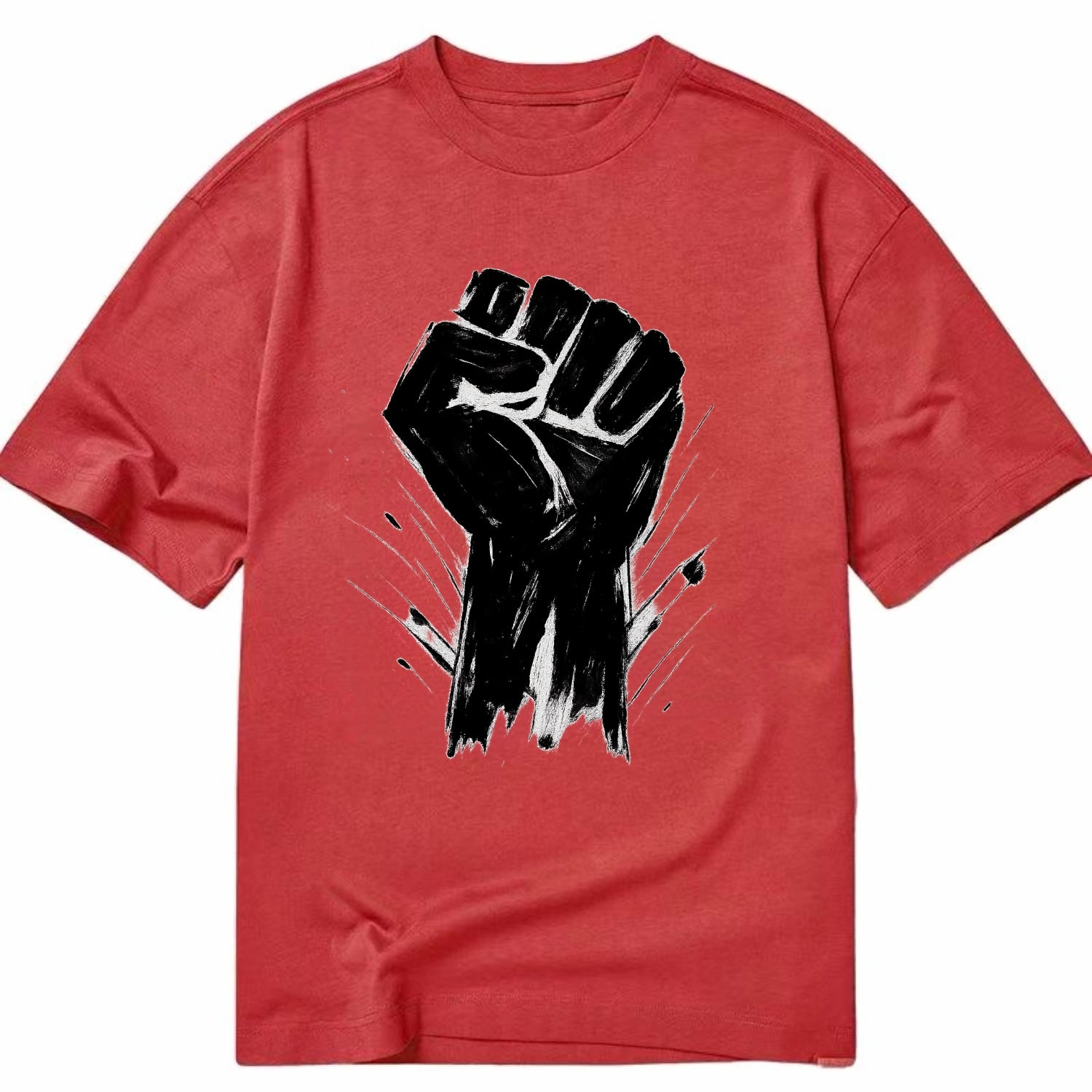 Raised fist in bold black ink brushstrokes - symbol of solidarity and resistance - Classic T-shirt - Red