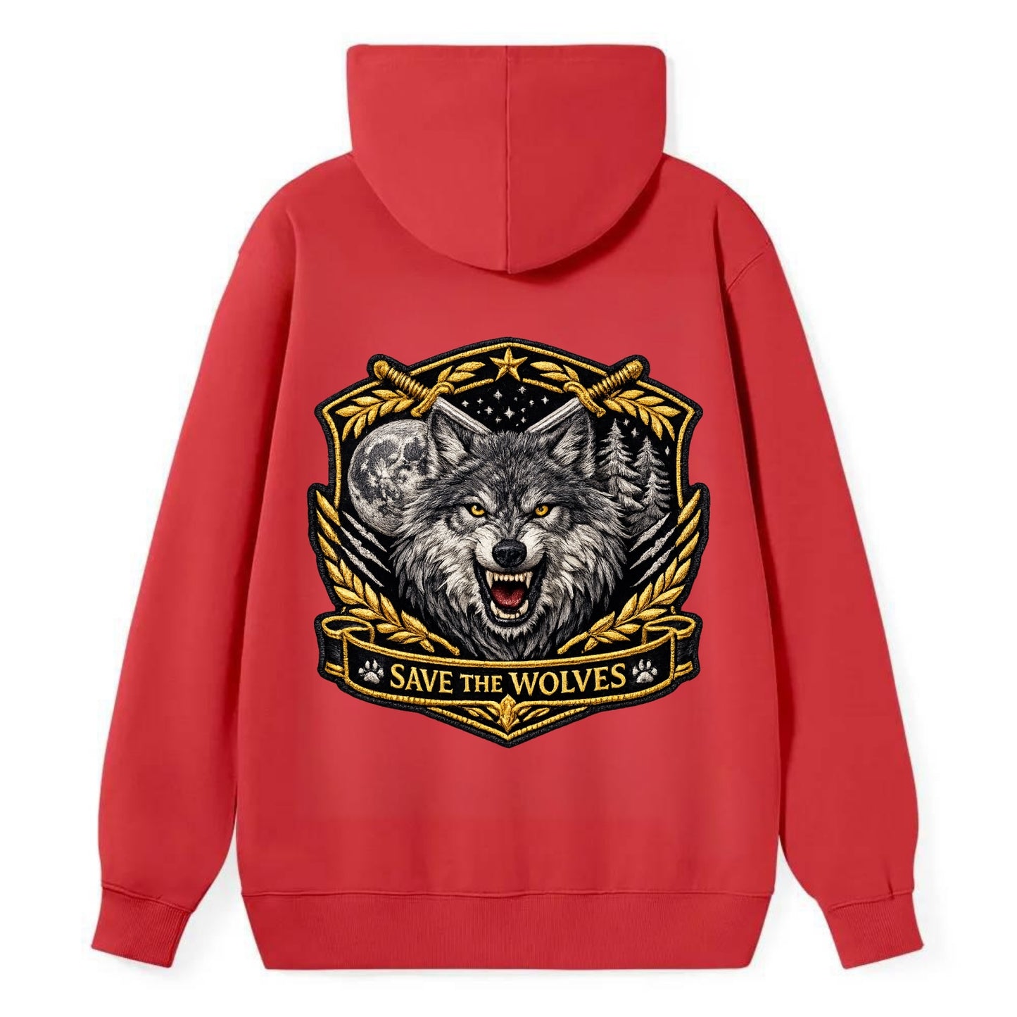 SAVE THE WOLVES - wolf moon in gray , predator protection - Classic Pullover Hoodie - Red
