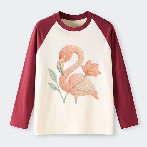 Peach Flamingo - Raglan Long Sleeve T-Shirt