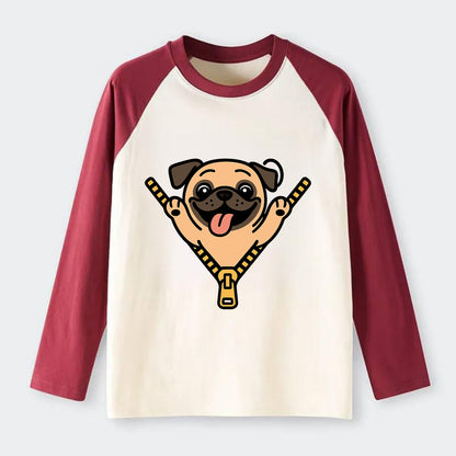 Pug - Raglan Long Sleeve T-Shirt - Red