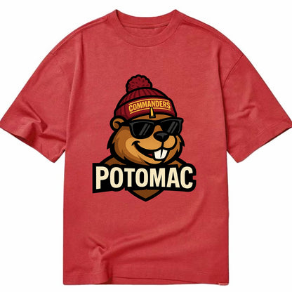 Potomac Beaver wearing Commanders beanie with monument patch and wayfarer - Classic T-shirt - Red