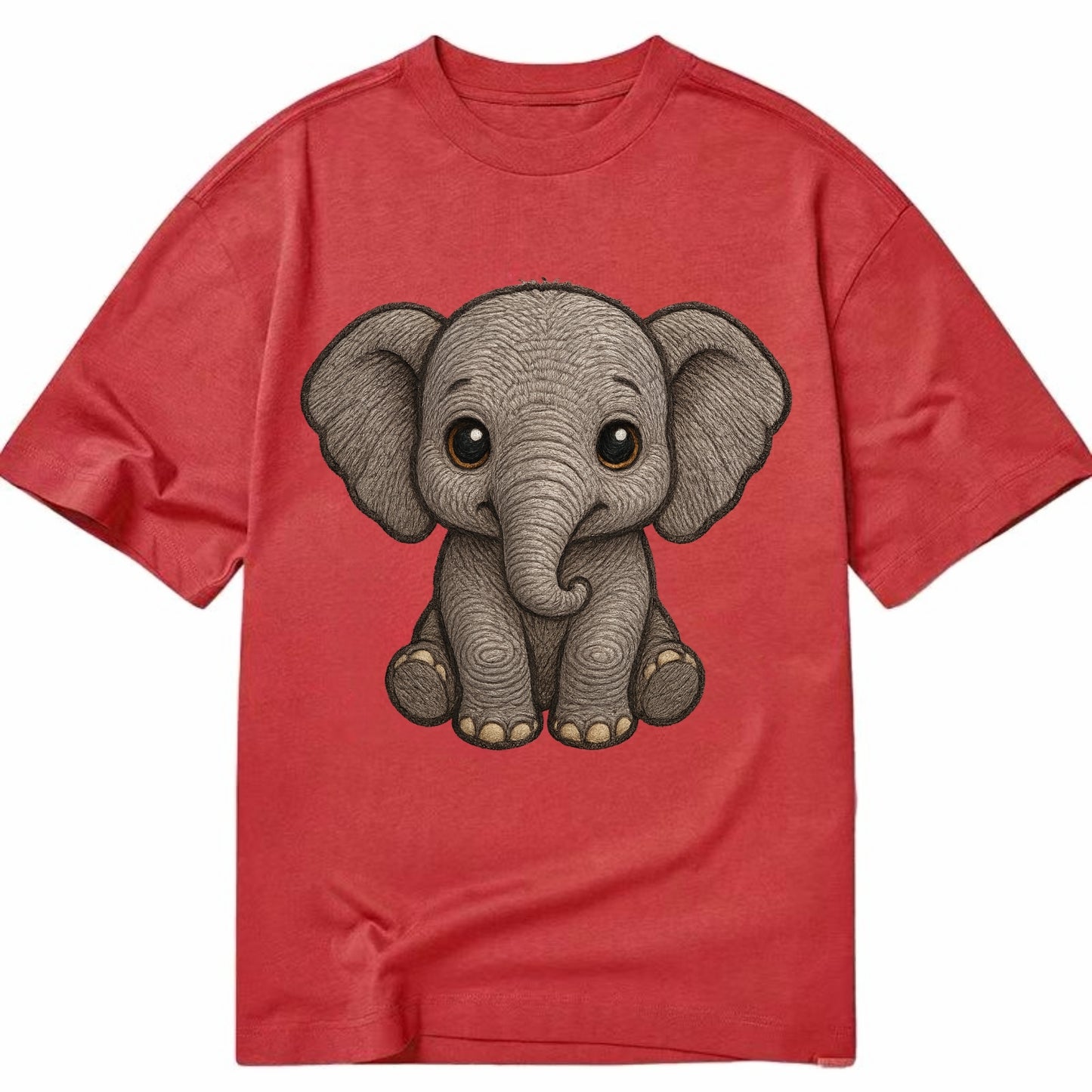 Baby Elephant - gray wrinkly, tiny trunk, large floppy ears, kind dark eyes, - Classic T-shirt - Red