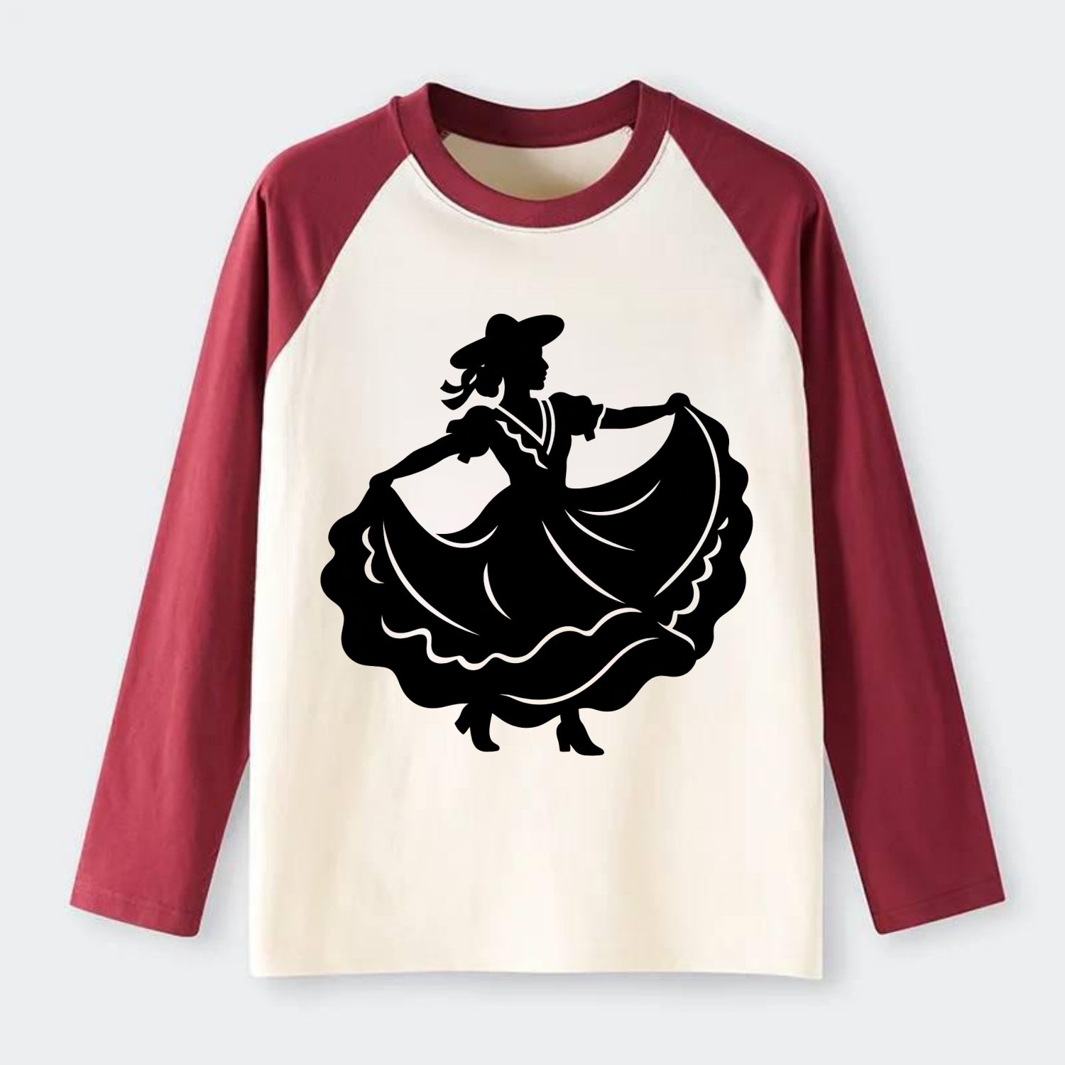 Mexican folk dancer twirling skirt - Raglan Long Sleeve T-Shirt - Red