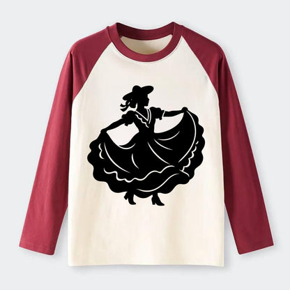 Mexican folk dancer twirling skirt - Raglan Long Sleeve T-Shirt - Red