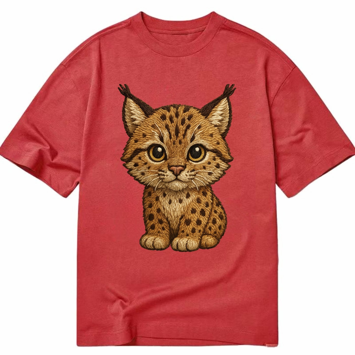 Baby Lynx Cub - tufted ears, spotted fur, golden eyes, front-facing, wild baby - Classic T-shirt - Red