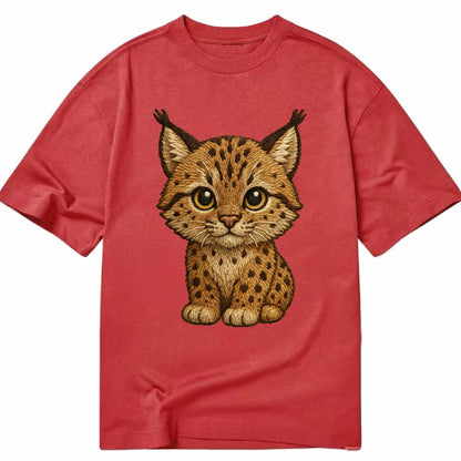 Baby Lynx Cub - tufted ears, spotted fur, golden eyes, front-facing, wild baby - Classic T-shirt - Red