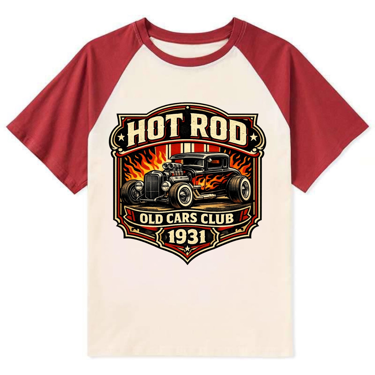 Hot Rod Club 1931 - Contrast Raglan T-shirt - Red
