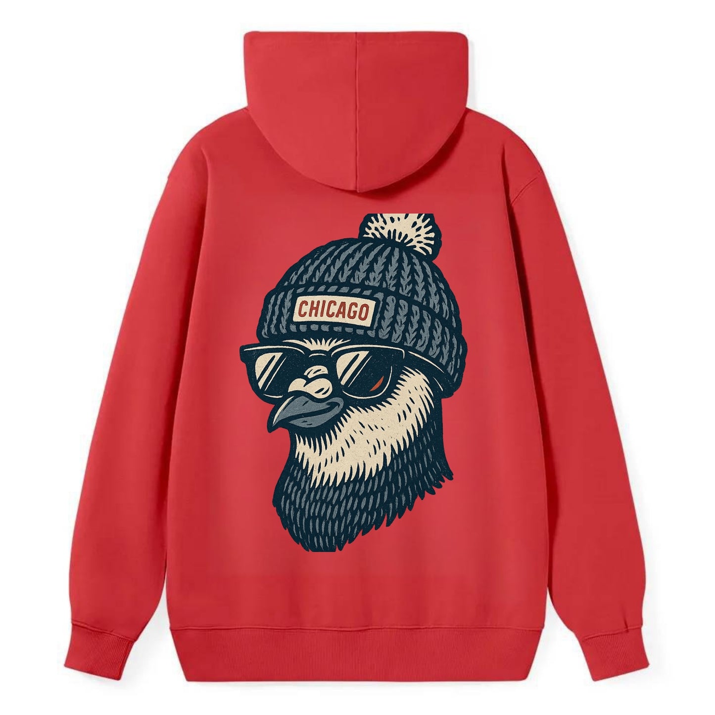 Chicago Pigeon wearing Chicago beanie with pom pom and wayfarer sunglasses - Classic Pullover Hoodie - Red