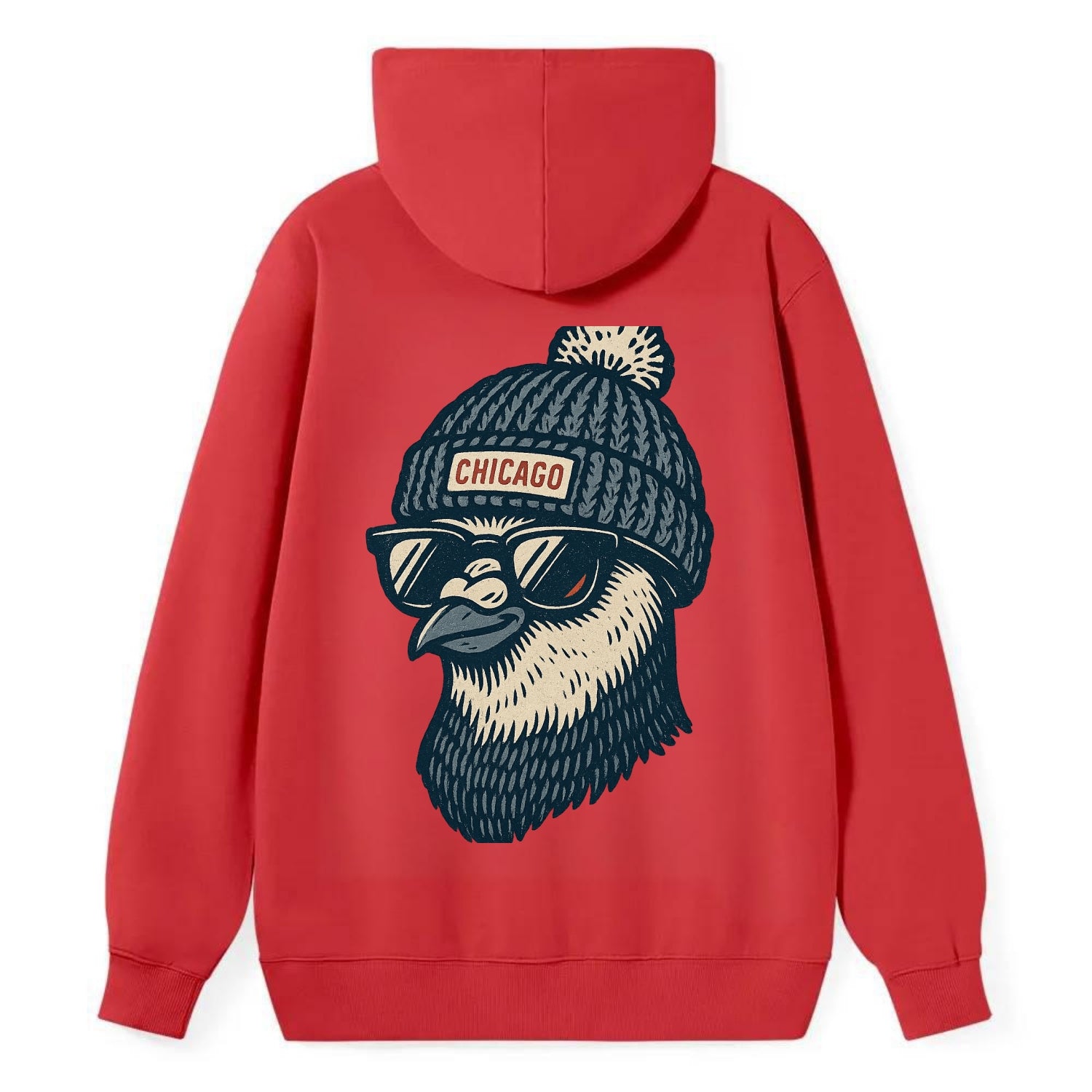 Chicago Pigeon wearing Chicago beanie with pom pom and wayfarer sunglasses - Classic Pullover Hoodie - Red
