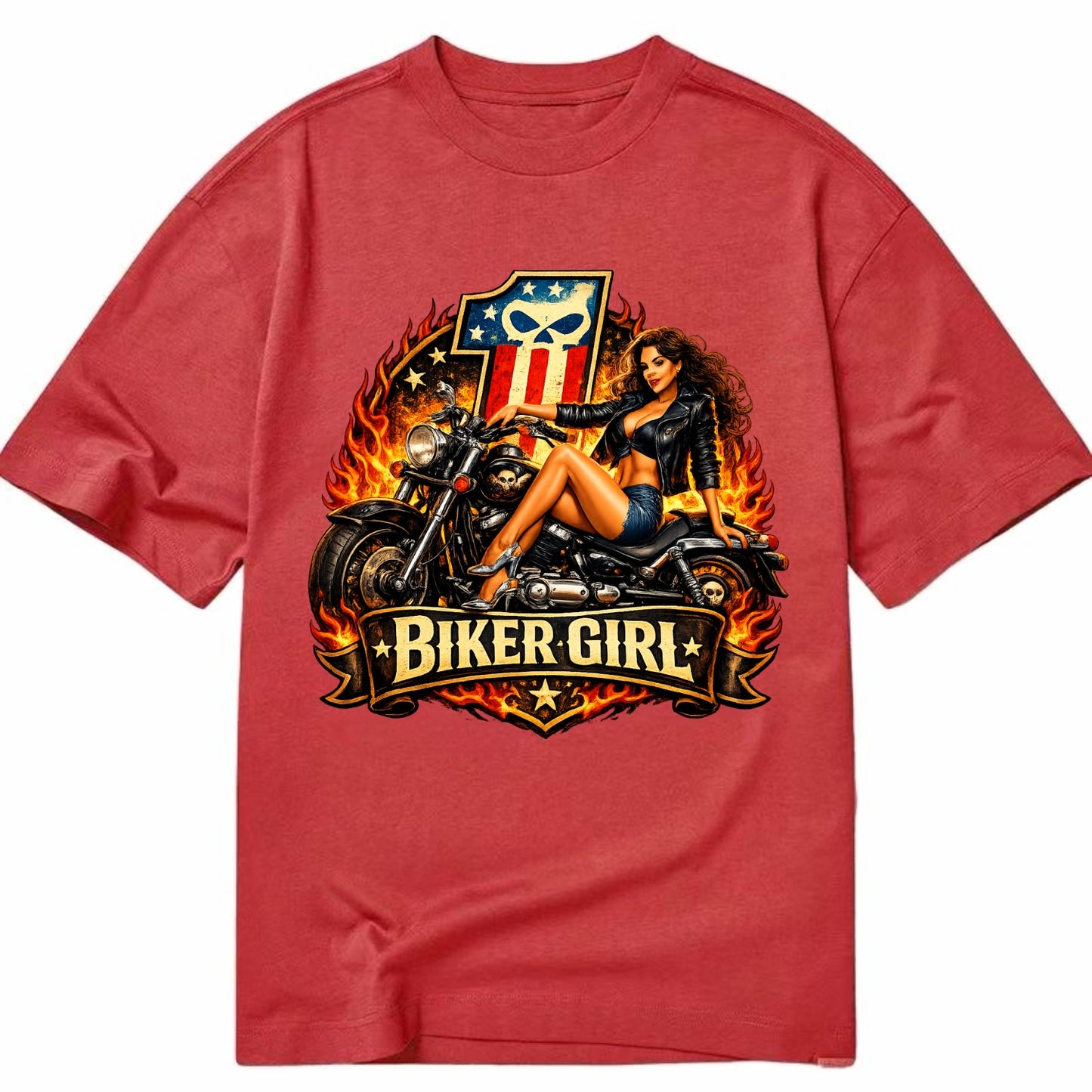 Vintage Biker Pin Up - Classic T-shirt - Red
