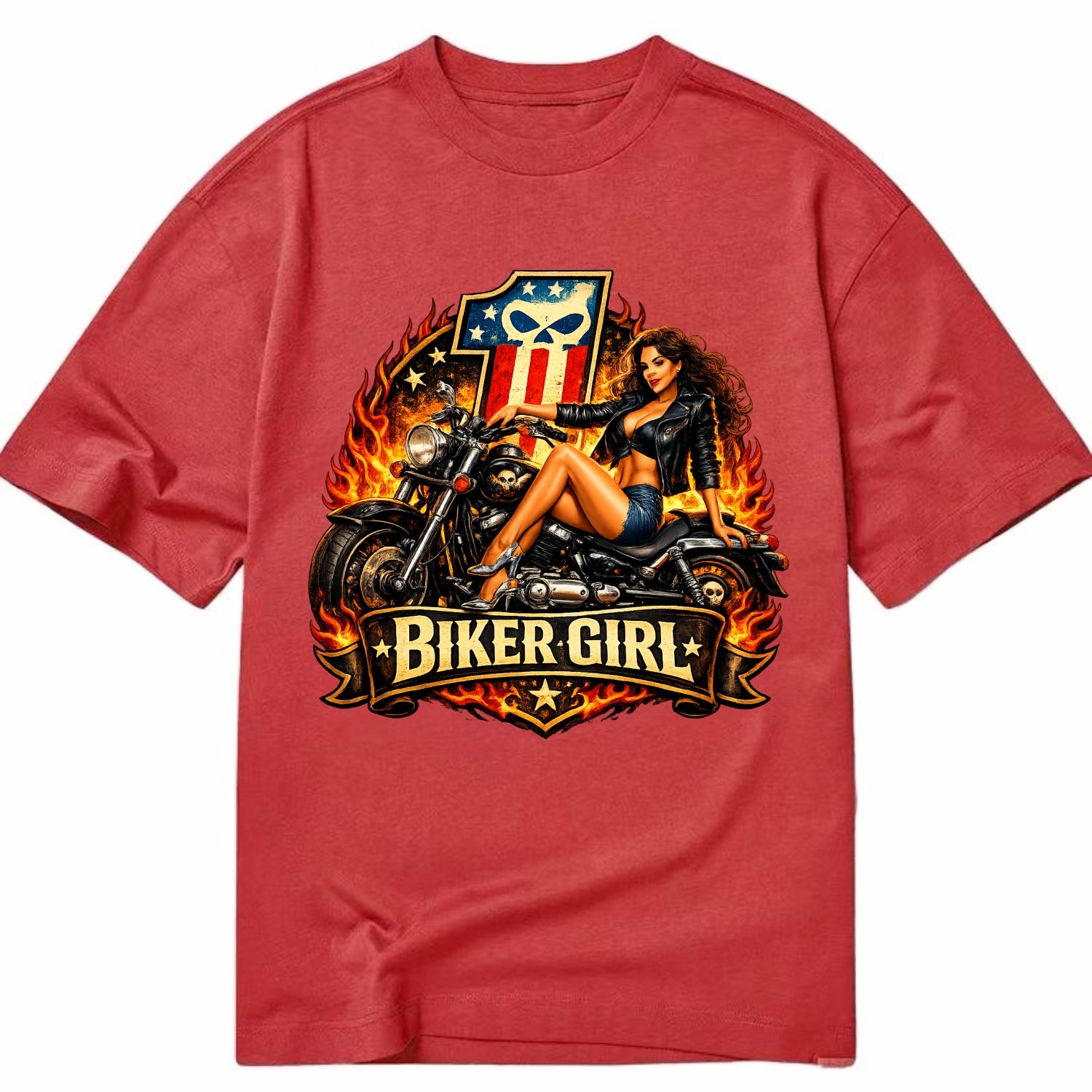 Vintage Biker Pin Up - Classic T-shirt - Red