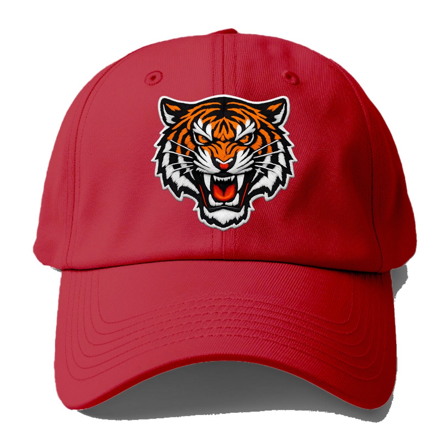 TIGER STRIPES FACE - fierce tiger face in orange, black and white , predator power - Baseball Cap - Red