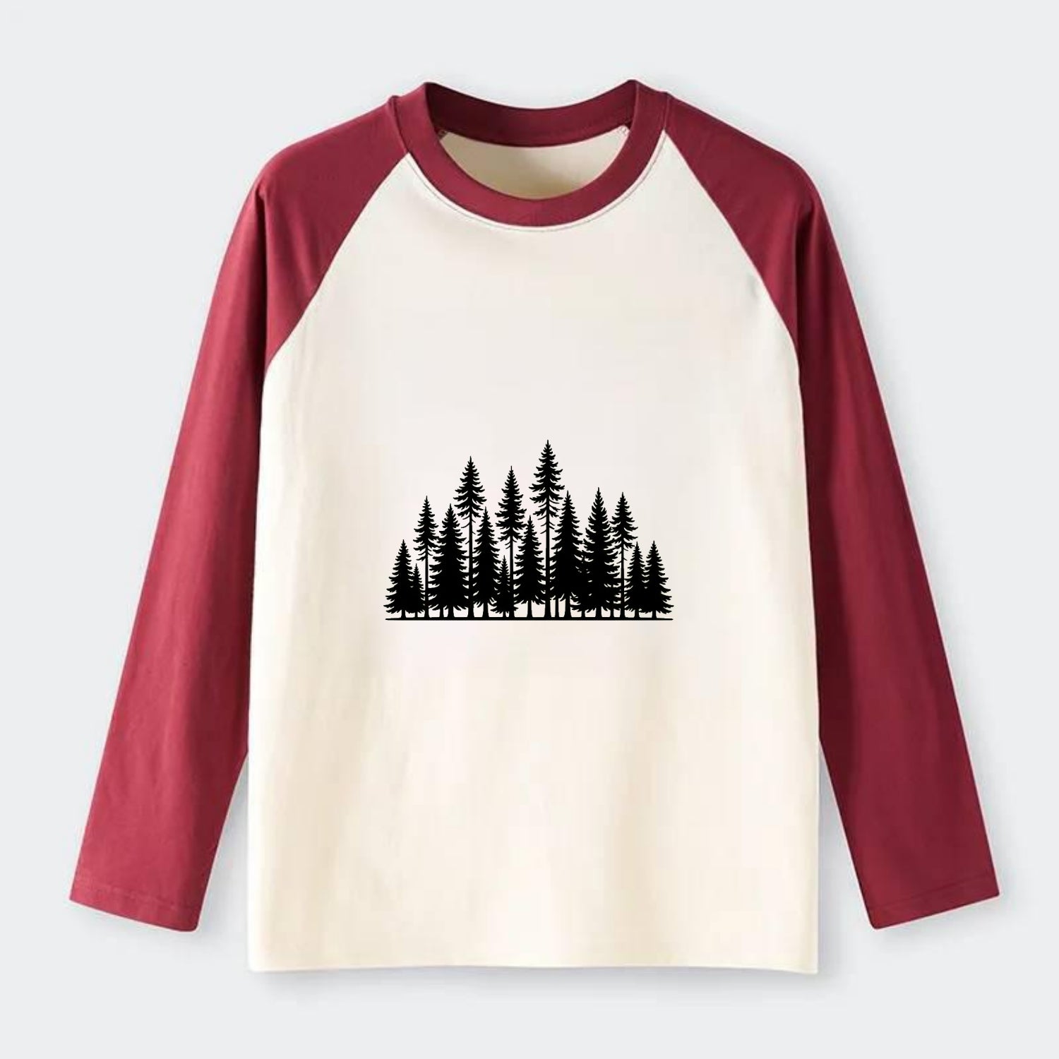 Pine Forest - Raglan Long Sleeve T-Shirt - Red