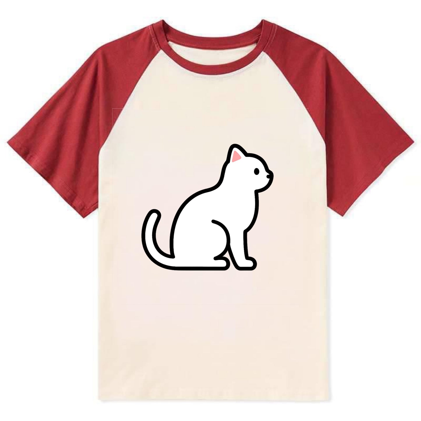Domestic Shorthair - White classic flat side profile - Contrast Raglan T-shirt - Red