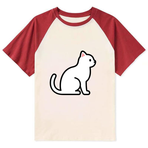 Domestic Shorthair - White classic flat side profile - Contrast Raglan T-shirt