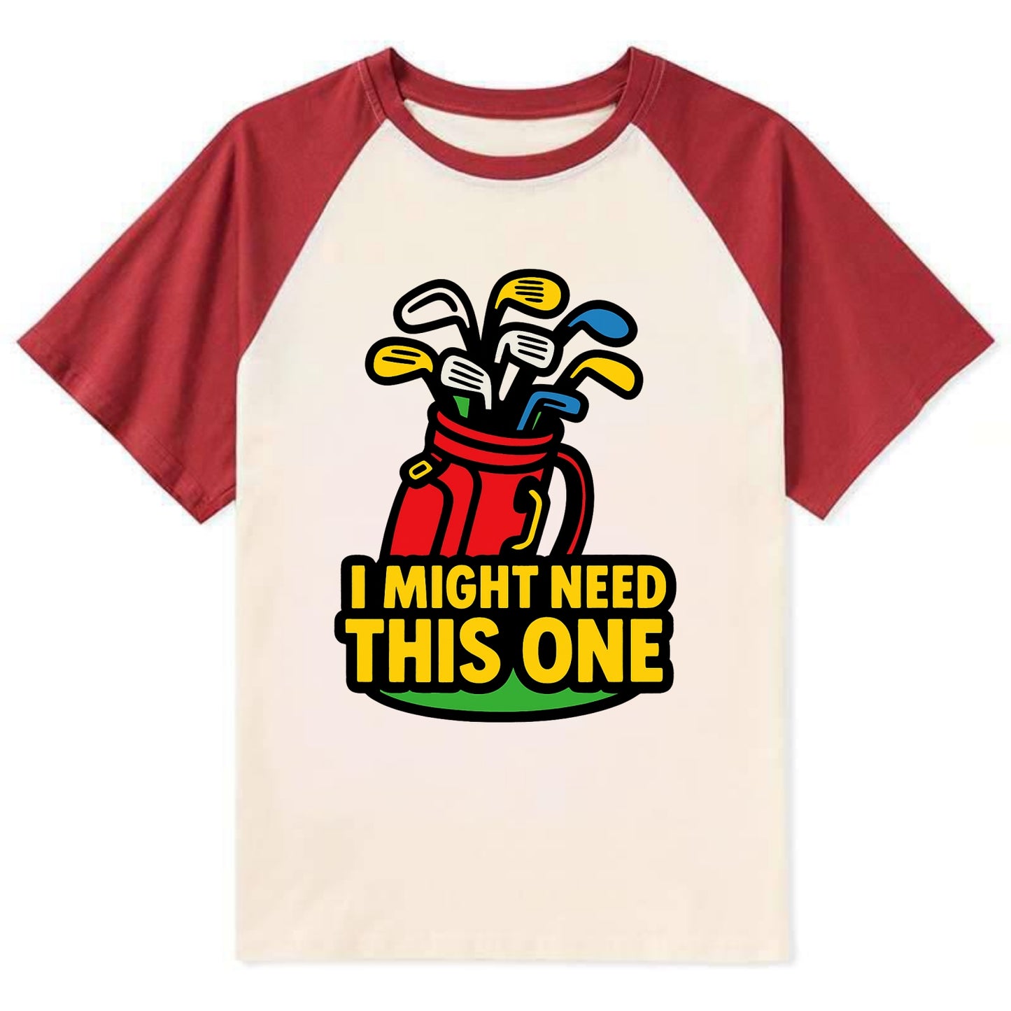 Golf bag overflowing with too many clubs - "I Might Need This One" - gear - Contrast Raglan T-shirt - Red