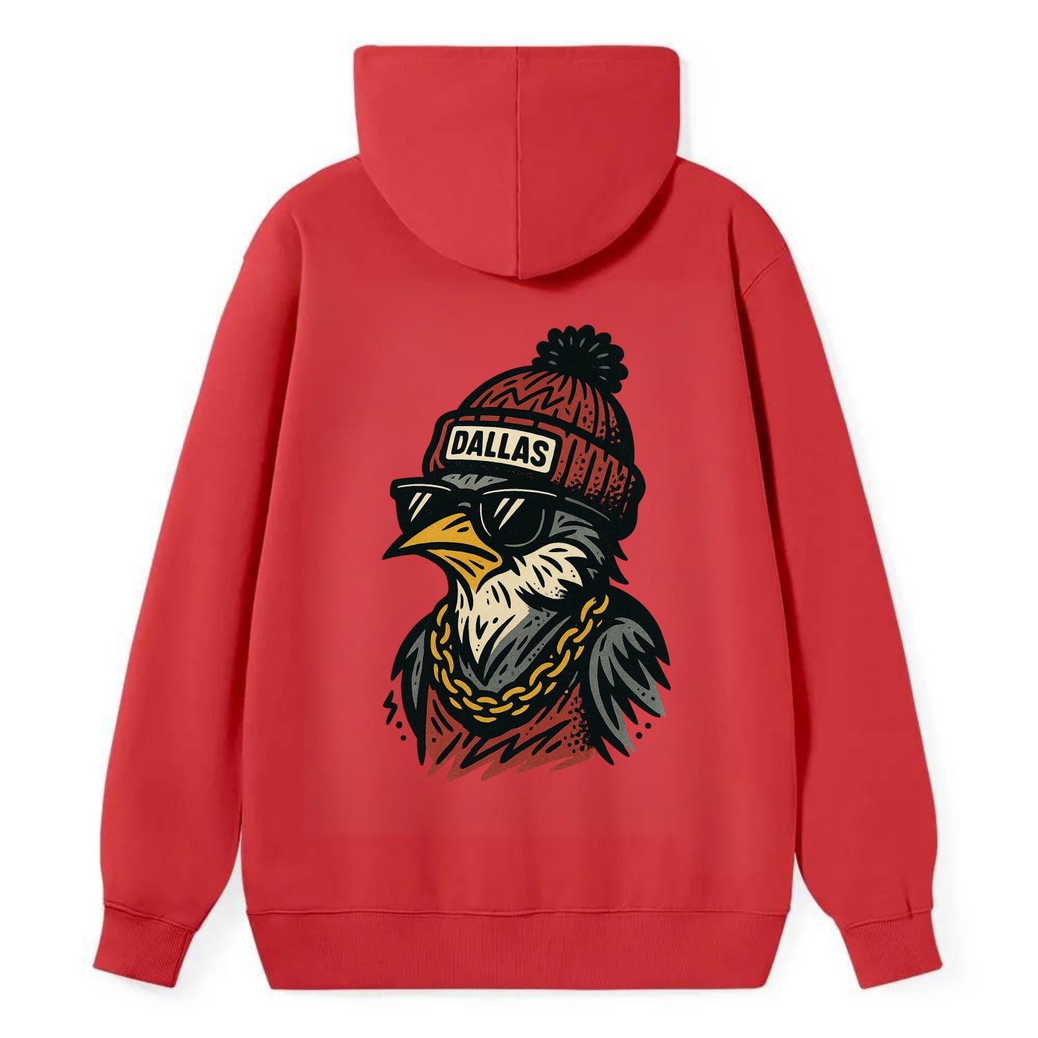 Dallas Mockingbird wearing Dallas beanie with pom pom and wayfarer - Classic Pullover Hoodie - Red