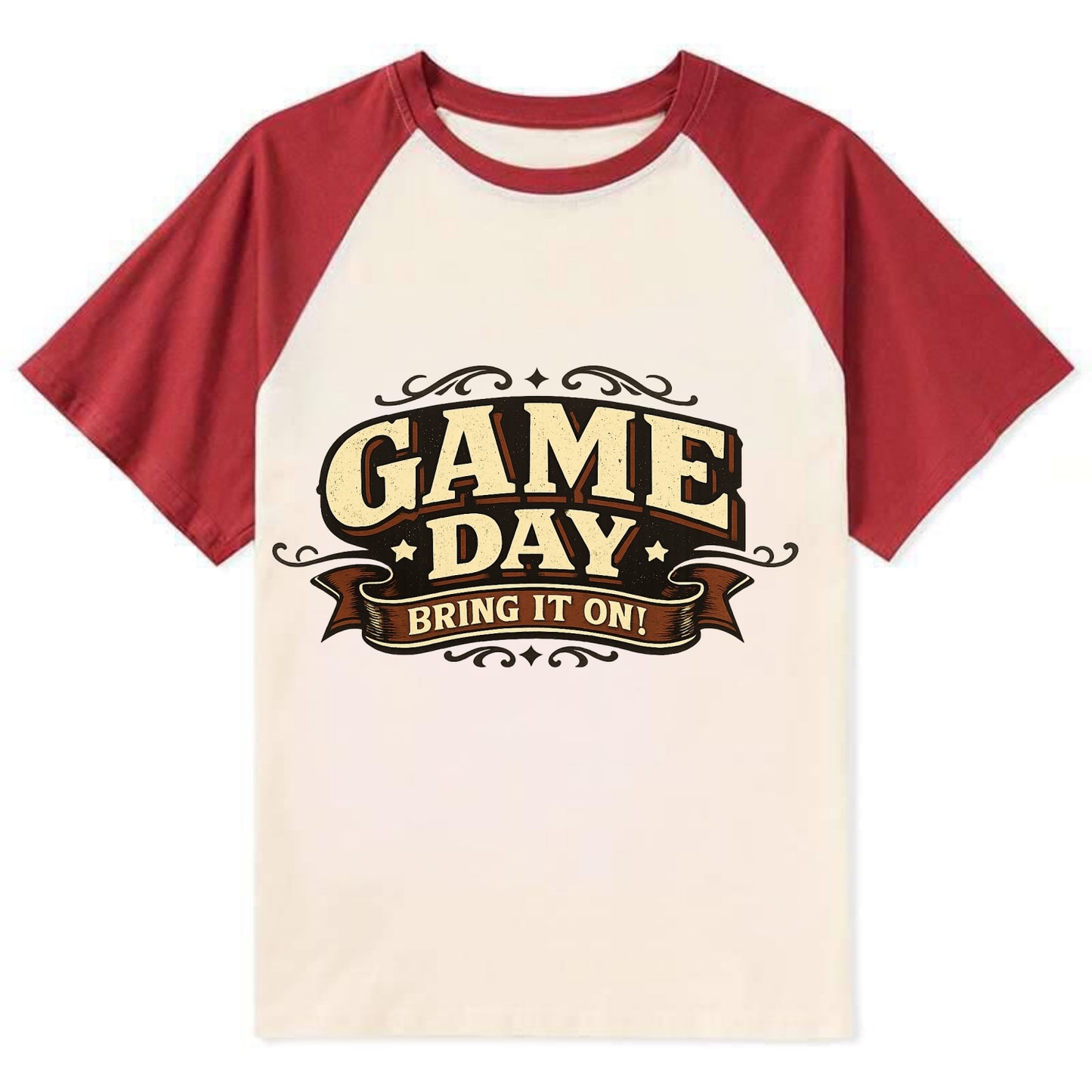 Bold typography design - "GAME DAY" - competition ready, bring it on - Contrast Raglan T-shirt - Red