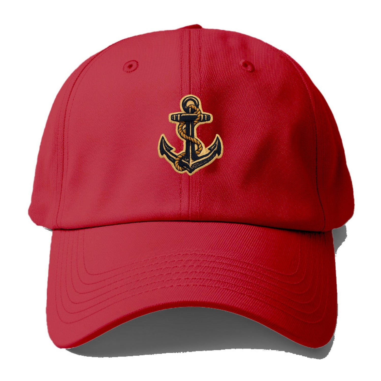ANCHOR ROPE - classic anchor with rope in navy and gold , sailor - Baseball Cap - Red