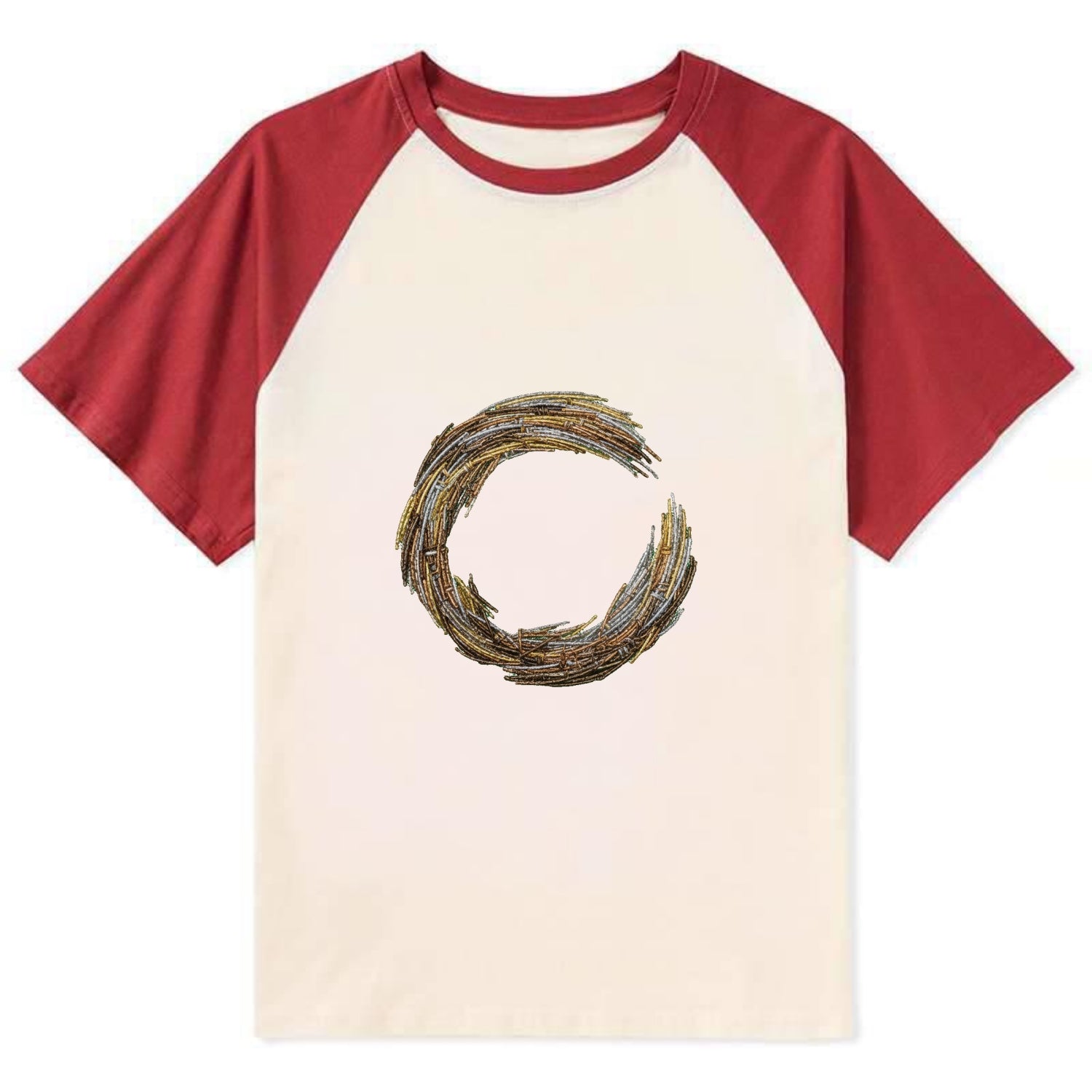 Enso Circle - Contrast Raglan T-shirt - Red