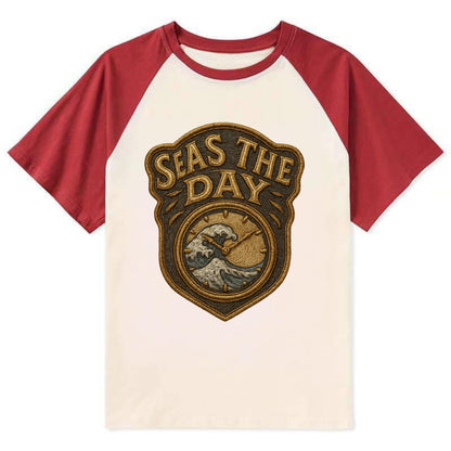 Seas The Day  - Contrast Raglan T-shirt - Red