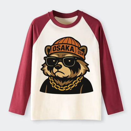 Osaka Tanuki - Raglan Long Sleeve T-Shirt - Red