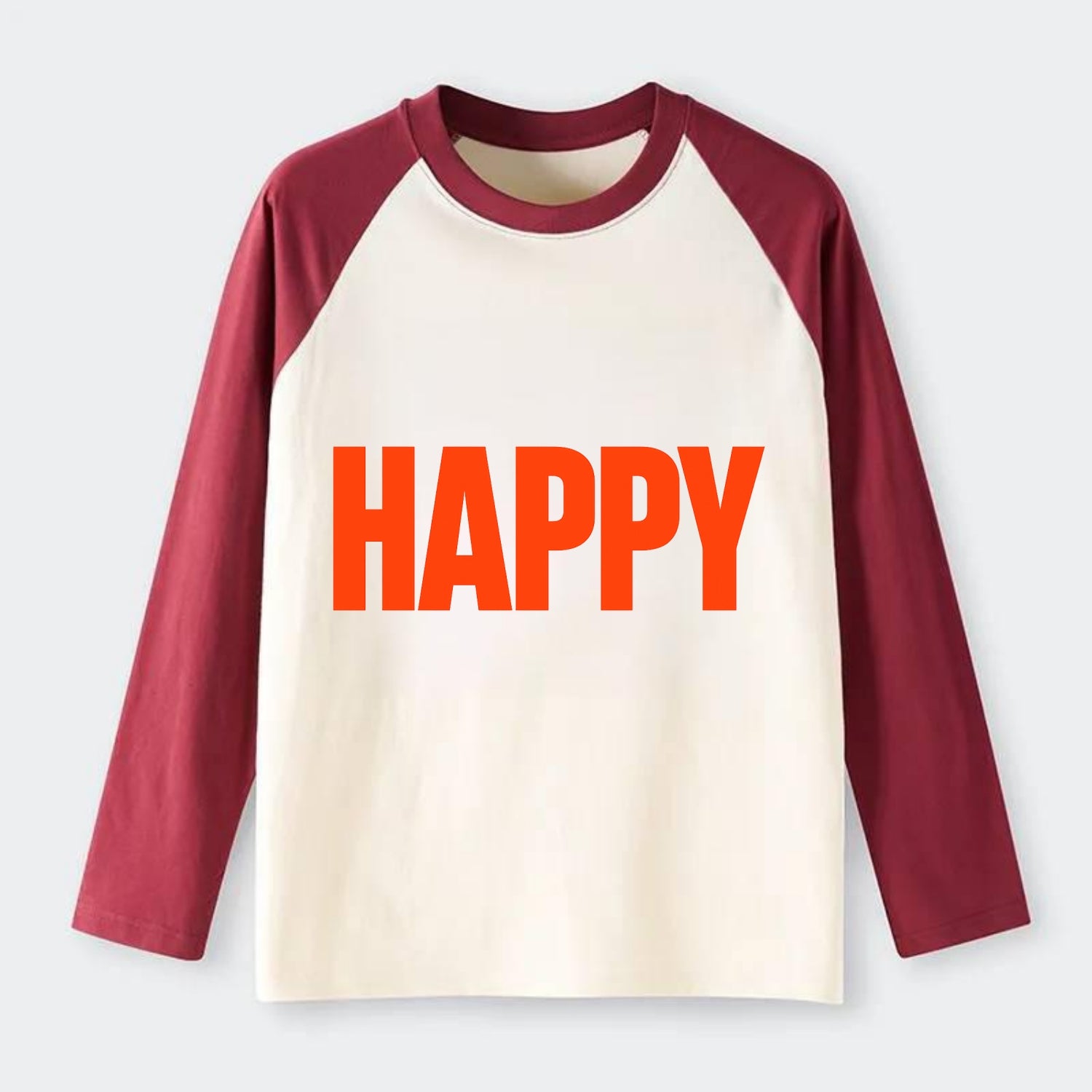 Bold typography design - "HAPPY" - joyful, content, pleased - Raglan Long Sleeve T-Shirt - Red