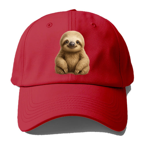 Baby Sloth - tan fur, long arms, peaceful smile, gentle eyes, front-facing, zen - Baseball Cap