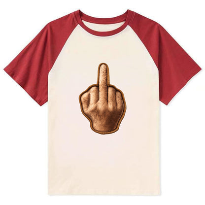 MIDDLE FINGER - hand gesture in skin tone , attitude - Contrast Raglan T-shirt - Red