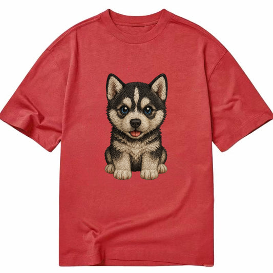 Baby Siberian Husky Puppy - blue or bi-colored eyes, fluffy coat, wolf-like, - Classic T-shirt - Red